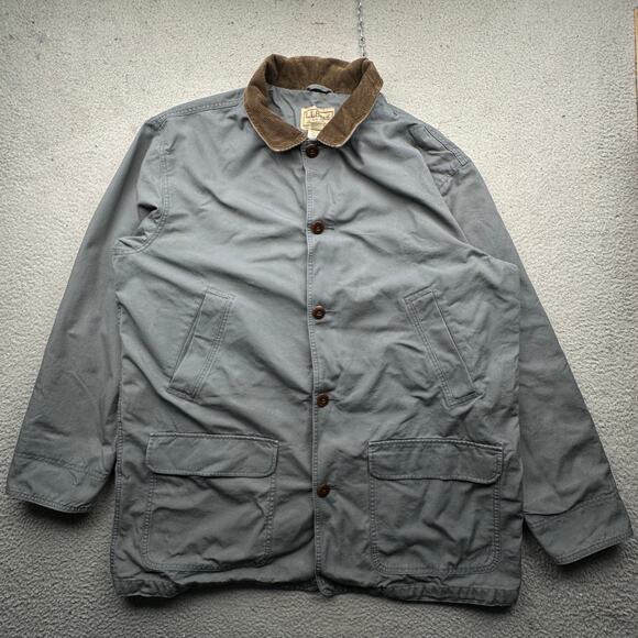 LL Bean Canvas Chore Barn Coat Mens XXL 0 WY17 Gray Corduroy Collar Button Lined - Picture 1 of 14